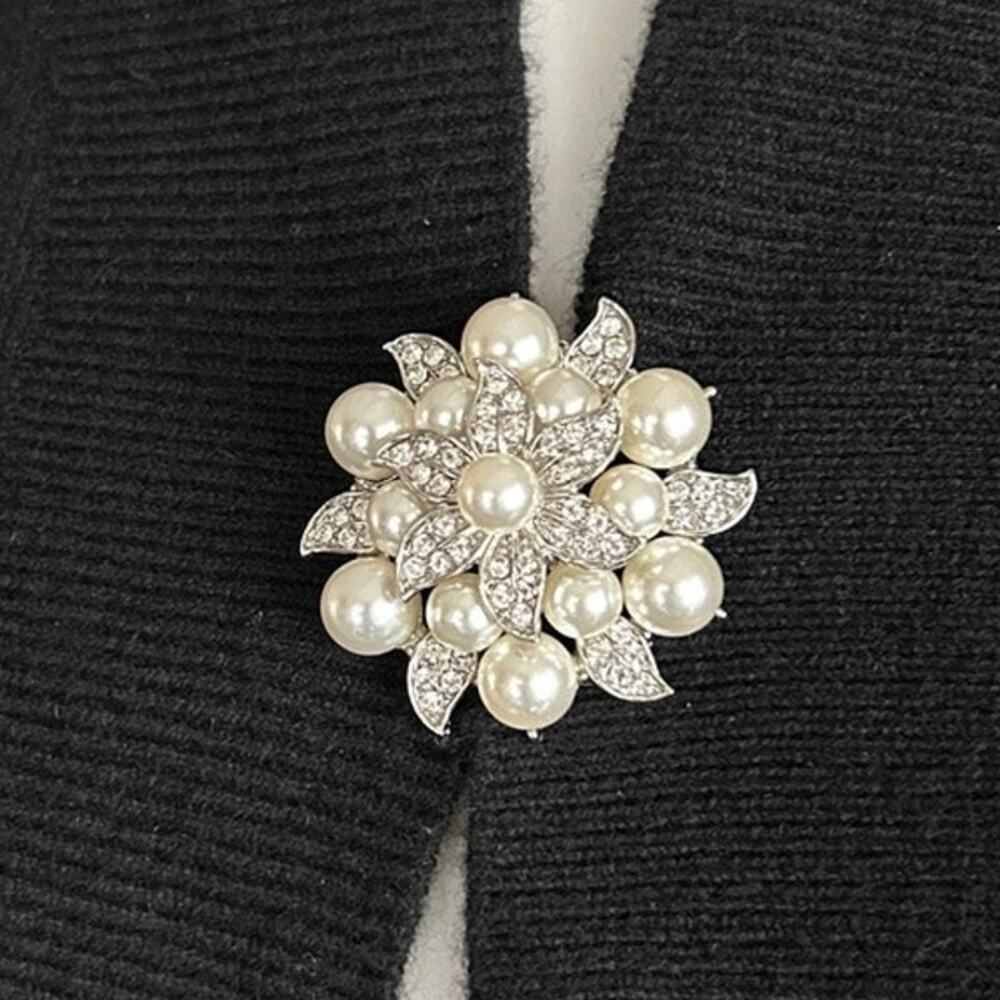 Vintage 1930s–40s Faux Pearl & Rhinestone Floral Fur Clip Heavy Art Deco Era